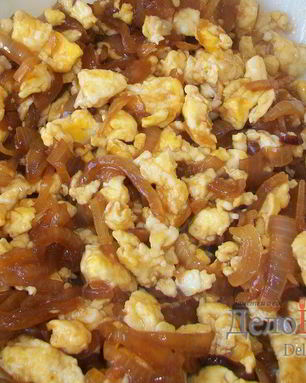 Омлет с жареным луком и соевым соусом