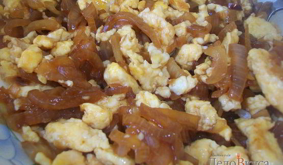 омлет с жареным луком и соевым соусом