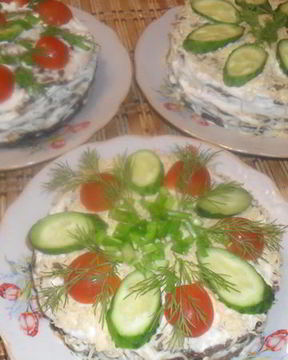 Печеночный торт с грибами