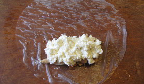 спринг-роллы с курицей, грибами и сливочным сыром