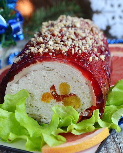Рецепт куриного рулета в гранатовом желе