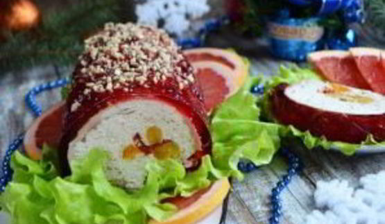 куриный рулет в гранатовом желе