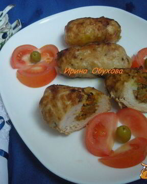 Рулетики из куриного филе в свиной сетке