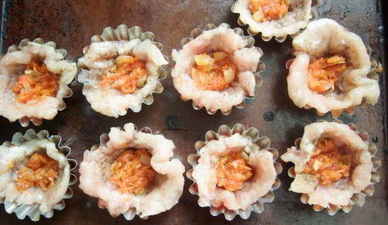 тарталетки из куриного филе с сочной начинкой