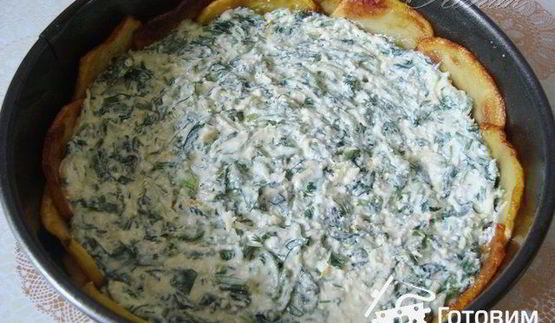 творожный тарт с зеленью в картофельной корочке