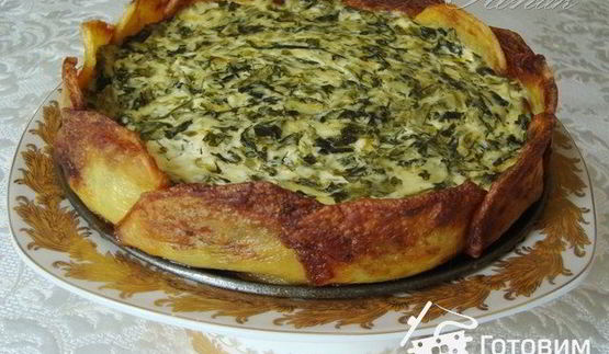 творожный тарт с зеленью в картофельной корочке